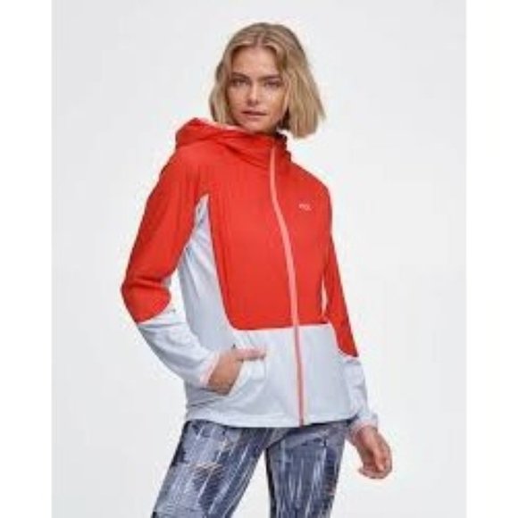 Kari Traa Jackets & Blazers - Kari Traa Sanne Hybrid Jacket Womens XS Red Light Blue Hooded Full Zip Fleece